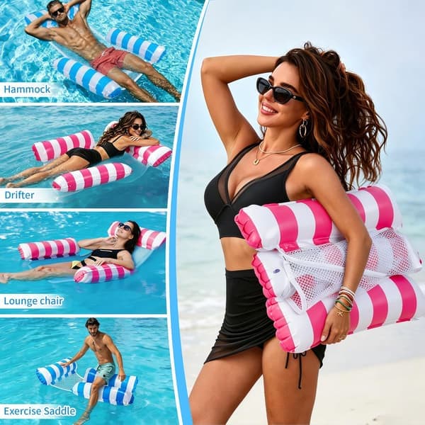 4-in-1 Inflatable Pool Float for Adults Water Hammock Saddle Lounge Chair & Drifter Portable Float for Pool Lake & Beach 2pcs