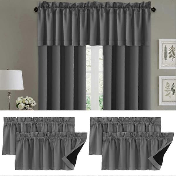 2 Gardiner Kappe Lysblokkerende Moderne Elegant Solid Svart Belegg Stue Soverom Vindusdeksler Hjemmeinnredning Kaesi Grå Grey