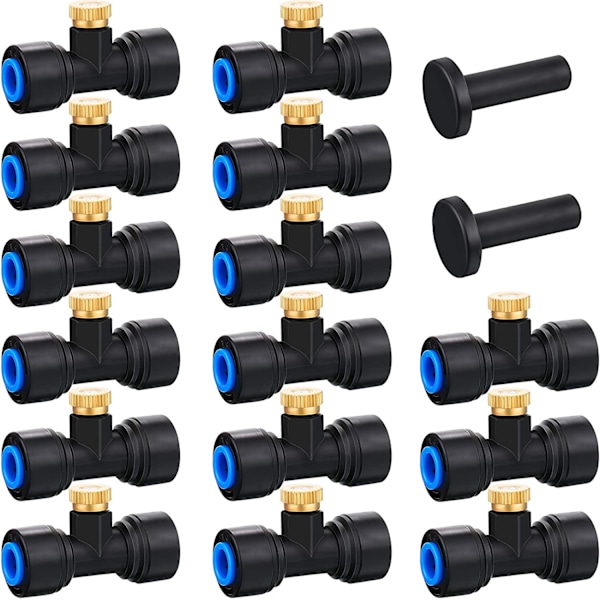15 stycken mässing dimspridningsmunstycken 1/4 tum glidlås dimspridningsmunstycken gängade dimspridningsmunstycken tees med 2 stycken pluggar för utomhuskylsystem uteplats