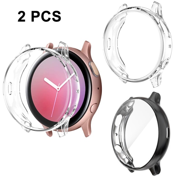 (2-pack) Case Kompatibel för Samsung Galaxy Watch Active, Silikon Bumper Skyddande skal Face Cover Transparent+Transparent 40mm