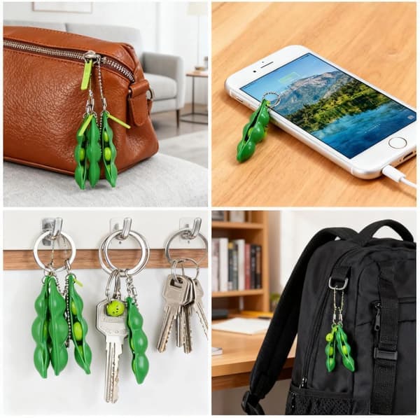 Squeeze Beans Nøglering Fidget Legetøj Squishy Ærtebælg Stressaflaster Giver Børn Sjov 3 STK Reducerer Angst og Stress