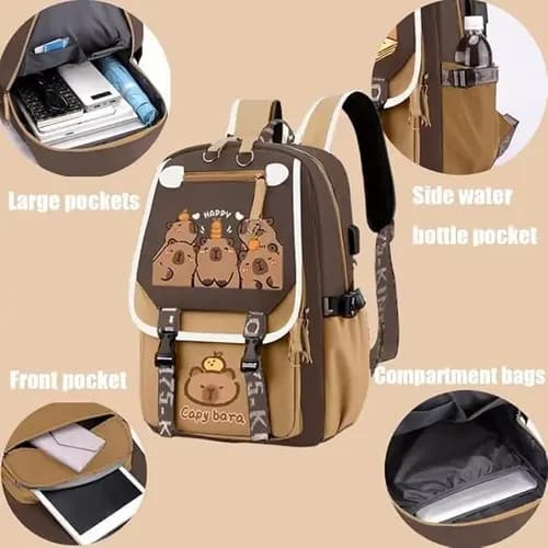2024 Mochila Capibara, Kawaii Ryggsäckar för Flickor