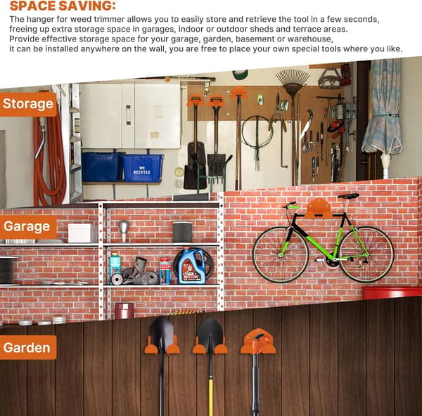 Garage Organization Weed Eater Holder Shed Organizer Trimmer Rack Garden Tool Hanger for Lawn Mower 2-Pack