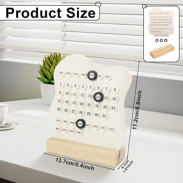 Retro Skrivbordskalender, Skrivbordsställ i Trä, Evighetskalender, Montessori Kalender, Datumplanerare, Månad Vecka Datum (Vit)