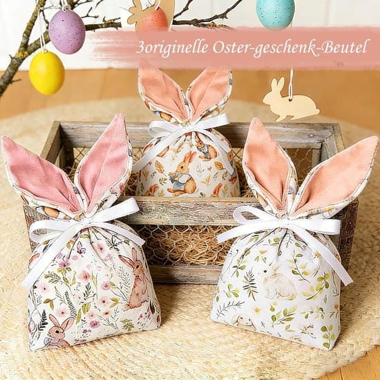 Gift Bags - Easter Candy - Easter Decoration - Easter Decorations - 23 cm x 15 cm - Velvet Easter Bunny Bag - Fillable - With Bunny Ears and Pattern