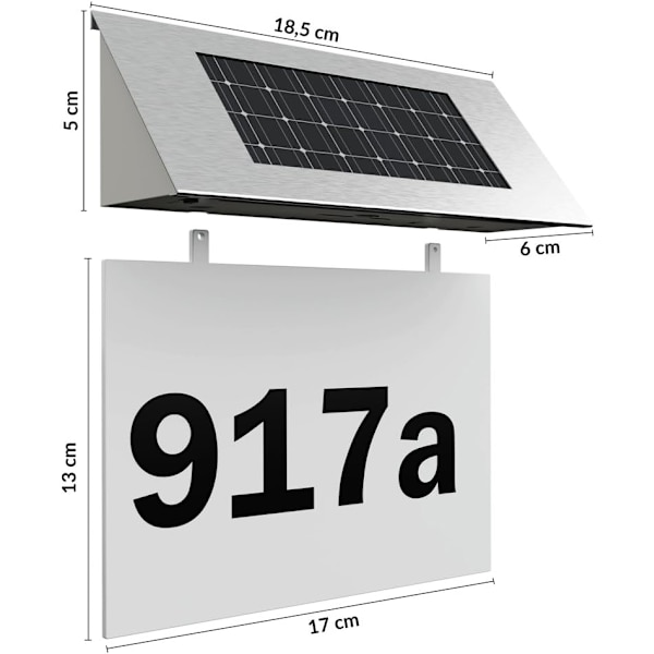 4 LED-drivna rostfria husnummer med solceller - Vit