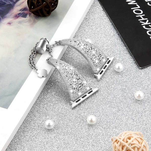Bling Band och fodral kompatibelt med Apple Watch Band, dam elegant metallarmband med strass för iWatch Series 4/3/2/1 38mm Silver