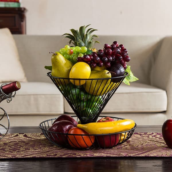 Creative Modern 2-Tier Metal Storage Rack Bowl Kitchen Fruit Basket Elegant Home Living Room Decor