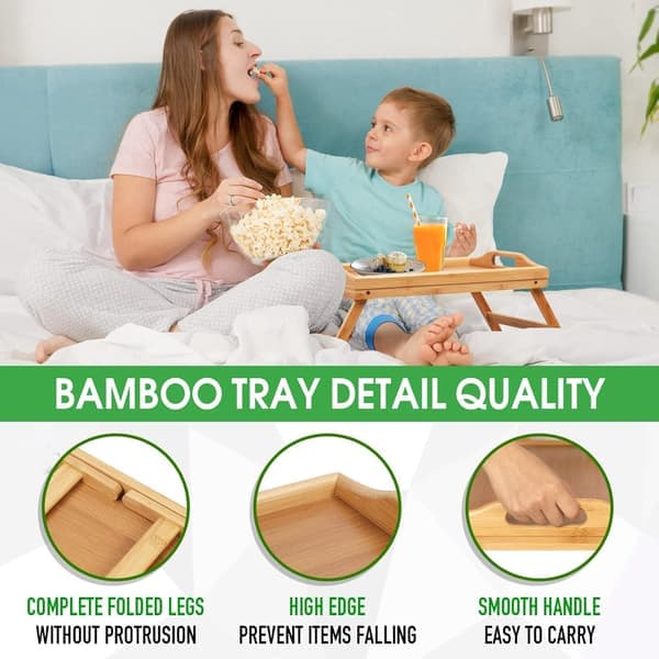 Bed Tray Folding Table with Handle Sofa Breakfast Tray for Eating Painting Plates Bamboo Dining Table Tabletop Snack Tray