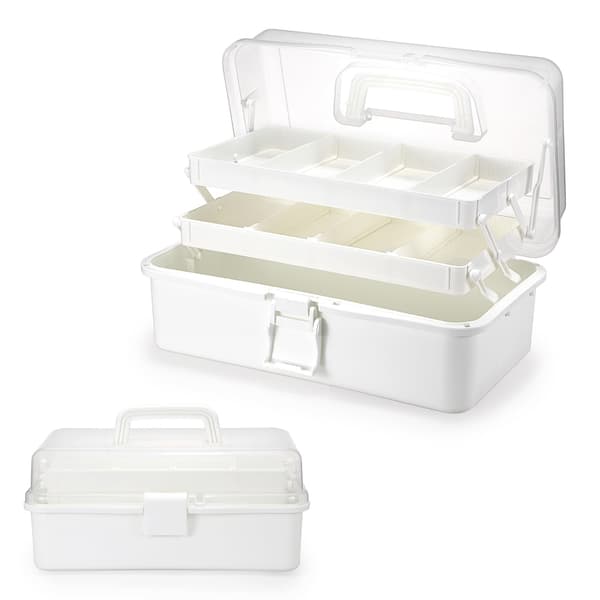 Bärbar pysselorganisatör, 3-lagers plastlåda med avdelare, beige White