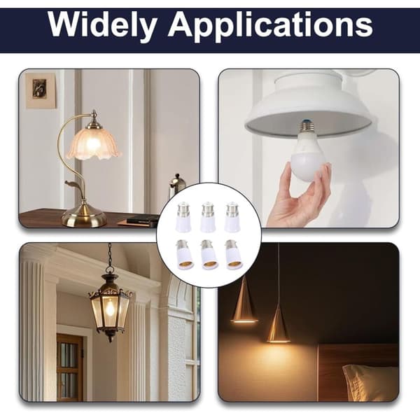 6-piece B22 to E27 Adapter Set, Bayonet Socket Converter, Compatible with LED, Incandescent, Halogen, and CFL Bulbs, for Home and Office Lighting