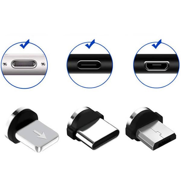 Magneettinen 3-in-1 latauskaapeli USB/Micro/Type-C/Lightning 1m Musta musta black