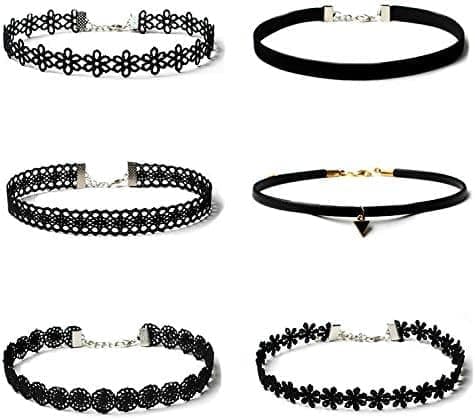 6 st halsband svart sammet choker set klassiska gotiska tatuering spets chokers