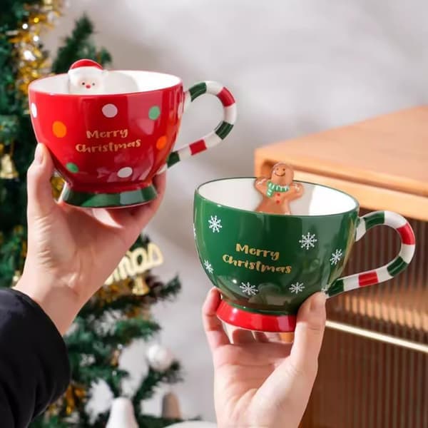 Julkaffemugg, festlig keramisk pepparkakskaffemugg, festlig mugg, parmugg med presentförpackning, söt julklapp till flickor, pojkar och barn