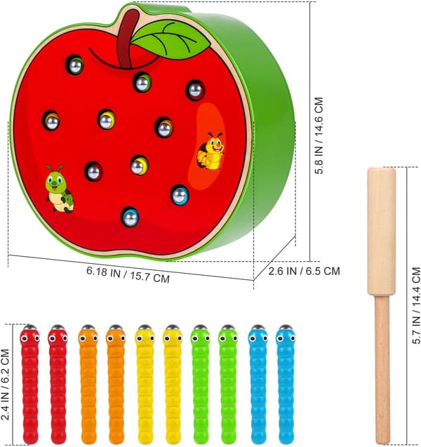 Epleformet magnetisk pinne-ormefangstspill for pedagogiske leker for barn