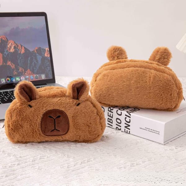 New and fun relaxing brown capybara big eyes seagull big beak green frog soft stuffed surface fluffy clothes