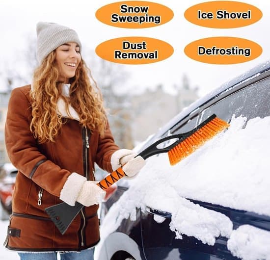 2-in-1 Ice Scraper with Brush for Car - 27-inch Window Scraper - Snow Brush with Window Scraper and De-icer - Winter Window De-icing Tool