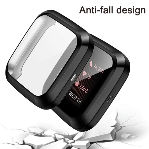2-pack skärmskyddskompatibel Fitbit Versa, ultratunn mjuk TPU case All-Around Heltäckande cover Transparent + svart