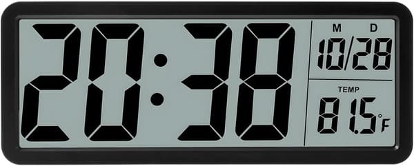 Silent Digital Wall Clock with Date/Time/Temperature Large Display Versatile Battery/USB Powered 8 Inch Large LCD Screen Clock with 12/24H Mounted