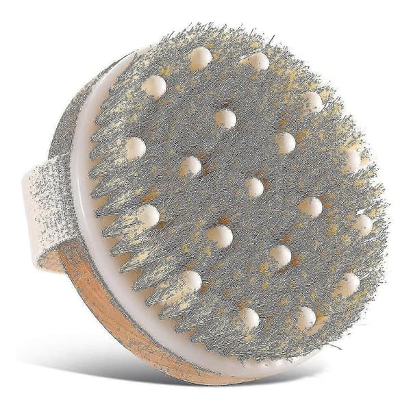 Kropsbørste, naturlig rund teaktræ tørbørstebadebørste til forbedring af celluliteeksfoliering