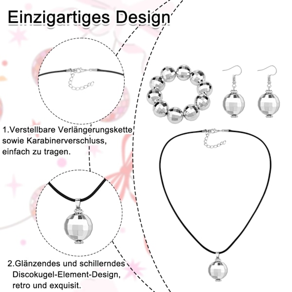Disco-stil smyckes trio, örhängen, halsband, armband, fashion runda örhängen halsband, minimalistisk disco-hänge, lämplig för fester och dagligen