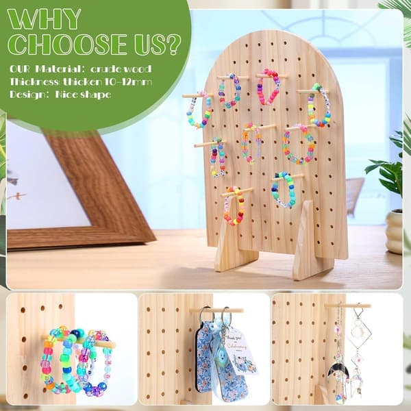 1 sæt nøglering display stativ træ pegboard display stativ med 25 stykker stifter ovalt armbånd arrangør