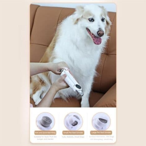 2-in-1 Pet Nail Clipper with LED Light and Digital Display, Safe Electric Trimming Tool (White)