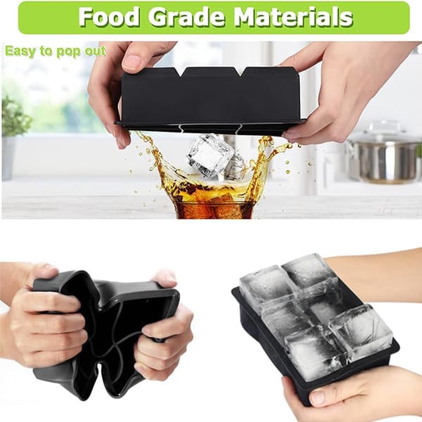 Large Ice Cube Tray with Lid, 2-Pack Stackable 2-inch Large Square Silicone Ice Cube Mold for Whiskey, Cocktails, Bourbon, Soups, Frozen Treats