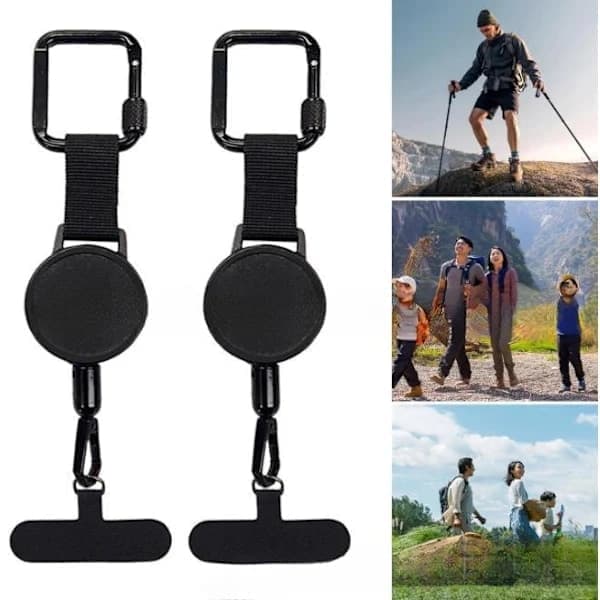 1/2-pack infällbar stöldskydd mobiltelefonhållare snoddrem smartphone säkerhetsrep med bältesklämma 2-pack 2-Pack