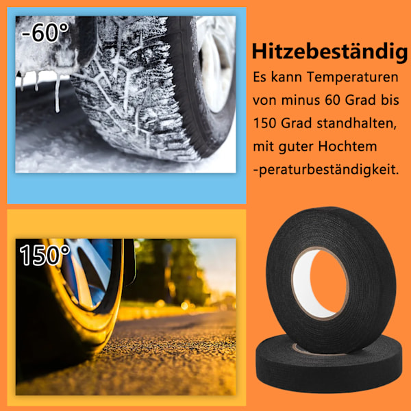 Isoleringstejp, 2-pack svart tygtejp eltejp 19 mm x 15 m isoleringstejp kabelstam tejp reparation elektrisk tejp