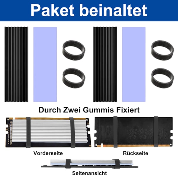 2-pack kylflänsar, M.2 aluminium kylfläns, kylflänsset med 70 mm x 22 mm x 3 mm, halvledarkylning, CPU-kylning för M.2 SSD M2-värme