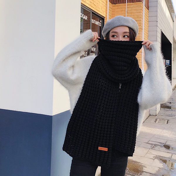 190*40CM Vinter Tjock Kabel Stickad Wrap Chunky Lång Varm Halsduk Svart