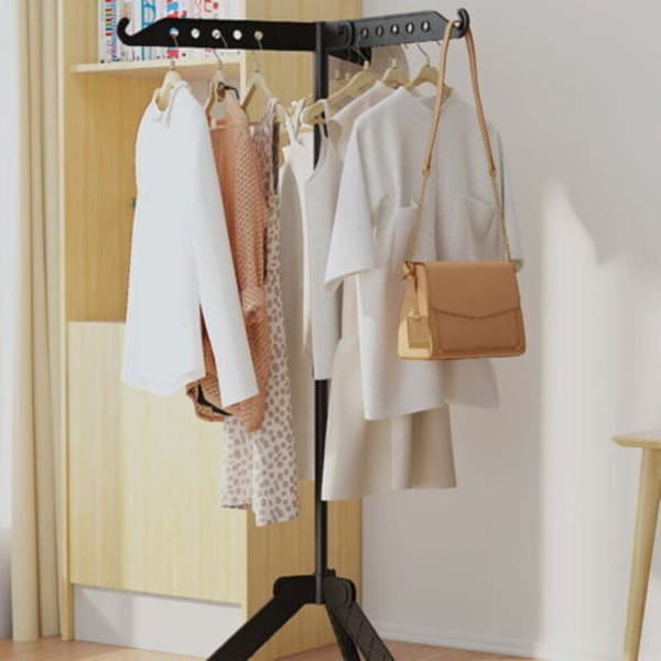 Clothes Drying Rack, Foldable Clothesline for Indoor and Outdoor Use, 360° Rotating Clothes Dryer with 3 Hooks, Black