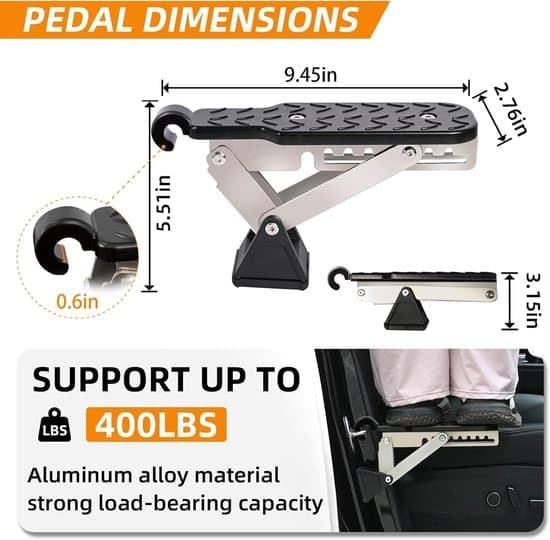 Car Step - Car Roof Box Step - Adjustable - With Safety Hammer - Raised Non-Slip Texture - Universal Roof Access Step - Black