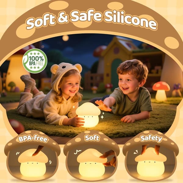Mushroom Lamp, Timed Mushroom Night Light for Kids, Dimmable and Easy-to-Control Cute Lamp, Soft Silicone Night Light.