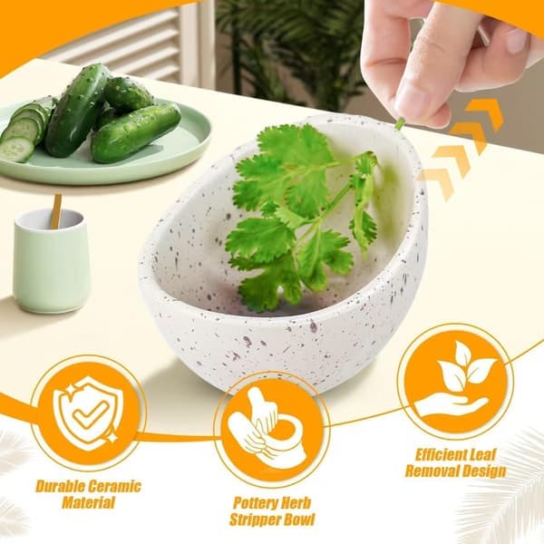 New 2026 Handmade Ceramic Herb Stripping Bowl - Herb Stripper Bowl, Efficient Herb Stripping Cup (for Salads and Cooking), Ceramic Kitchen Utensil