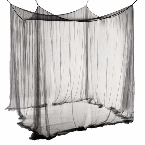 Double Mosquito Net Black 4 Post Bed Canopy Decorative Princess Square Mosquito Net Large for Indoor Bedroom and Camping
