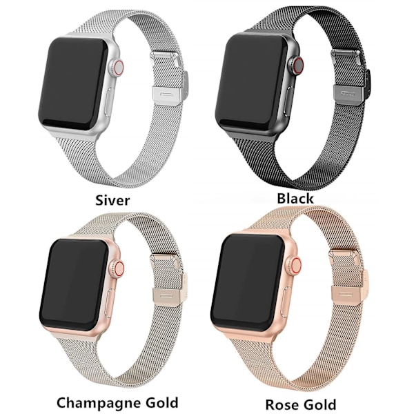Milanese Rem För Apple Watch 8 7 6 5 4 Se 49mm 45mm 41mm 44mm 40mm Metall Rostfritt stål Rem Tillbehör För Iwatch 3 2 42mm For 38mm 40mm 41mm For 38mm 40mm 41mm Champagne Gold