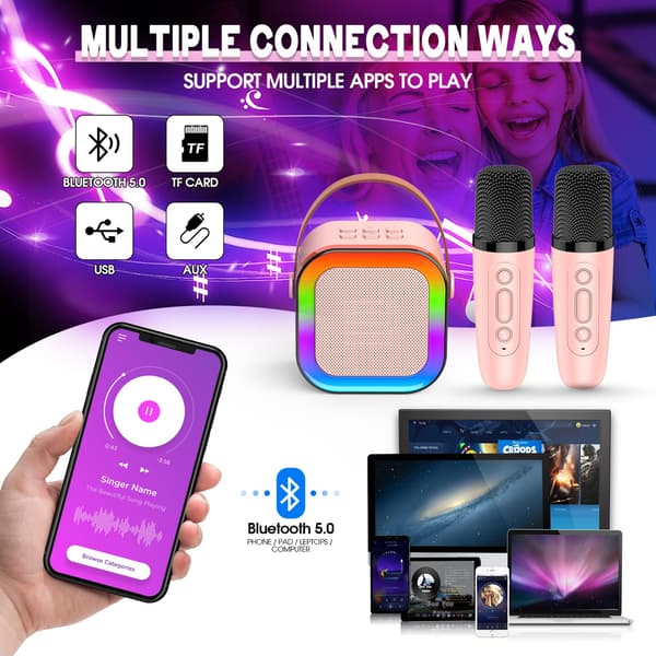 Bluetooth-karaokekaiutin 2 mikrofonilla lapsille - Hauskoja karaokeluleluja lapsille
