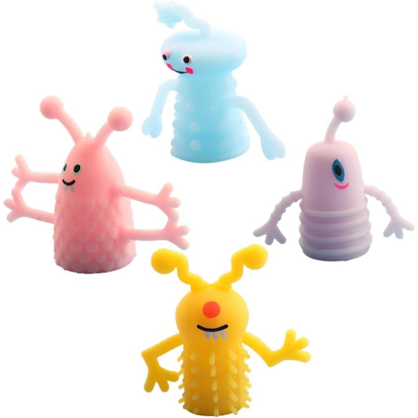 Monster Finger Puppets Gummi Finger Cool Glow in The Dark för Barn Fest Favors Roliga Leksaker Dockteater Slumpmässig Färg 4st
