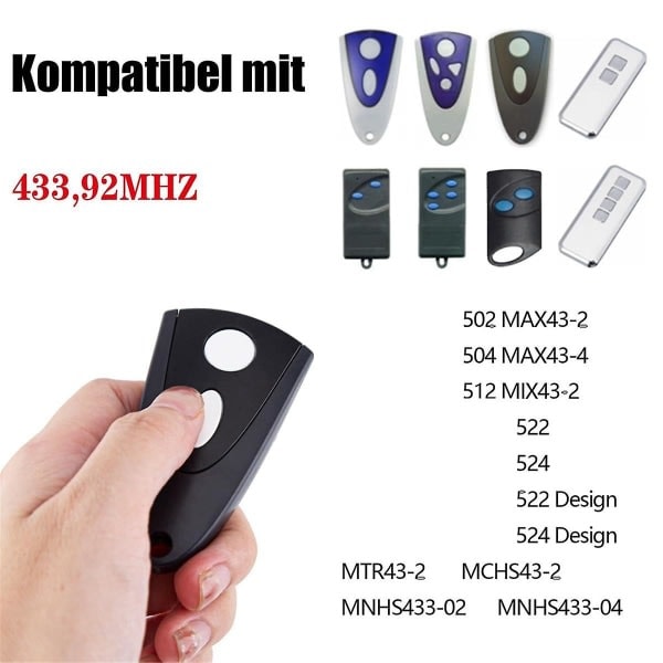 433mhz Garagedörröppnare för Tormatic Novotron 502 Max43-2 / 512 Mix43-2 Fjärrkontroll 2-pack (Vit Nyckel) [DB] Svart- Perfekt
