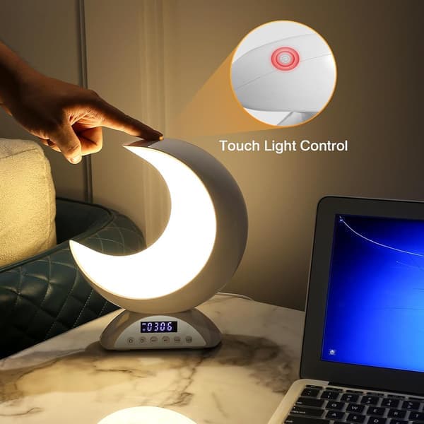 Månebordslampe med vækkeur, RGB & Bluetooth - Justerbart stemningslys, scene- og musiktilstand til soveværelse, stueindretning