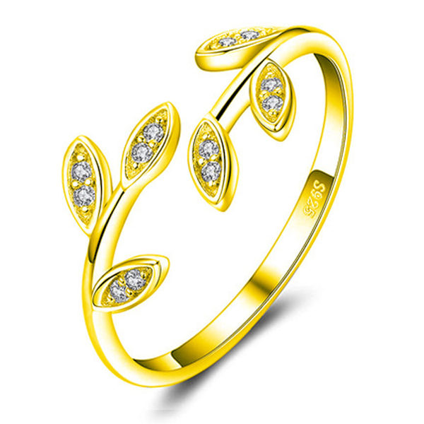 Metallkristallblad Öppna Statement Staplingsringar för Kvinnor Flickor,  Rhinestone Justerbar Ring