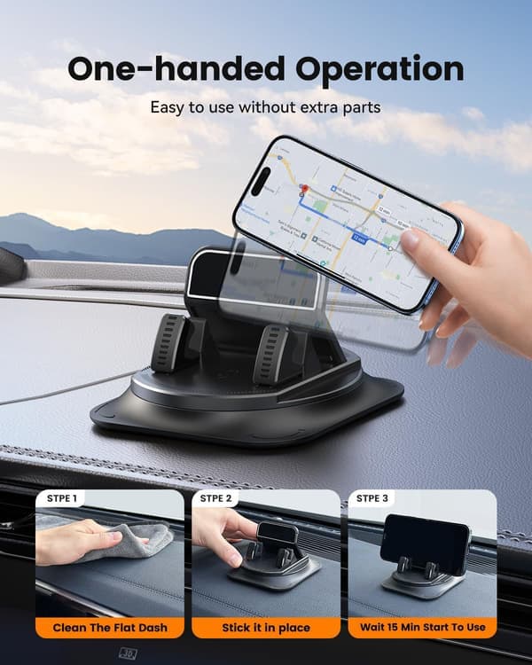 360° Rotating Dashboard Phone Holder with Adjustable Spring Clamp