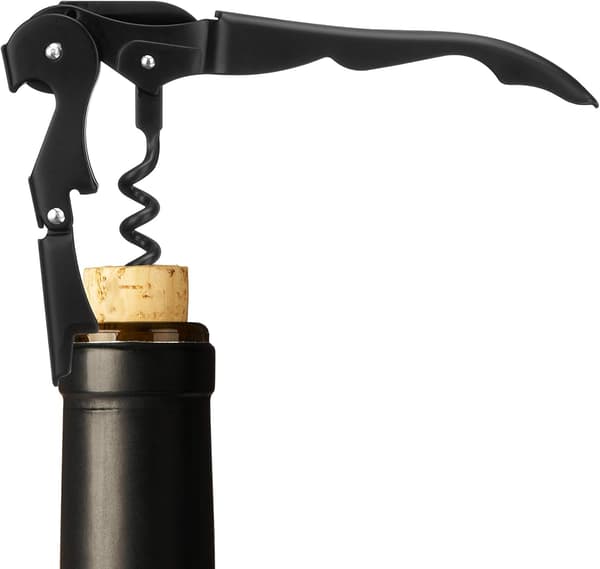 Double-Hinged Waiter's Corkscrew Matte Black Wine Bottle Opener with Foil Cutter Wine Key