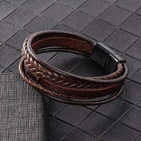 Men's Multi-Strand Brown Leather Braided Everyday Bracelet