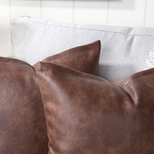Set med 2 konstläder dekorativa kuddfodral moderna enfärgade utomhuskuddfodral lyxiga örngott för soffa säng 18x18 tum mörkbrun