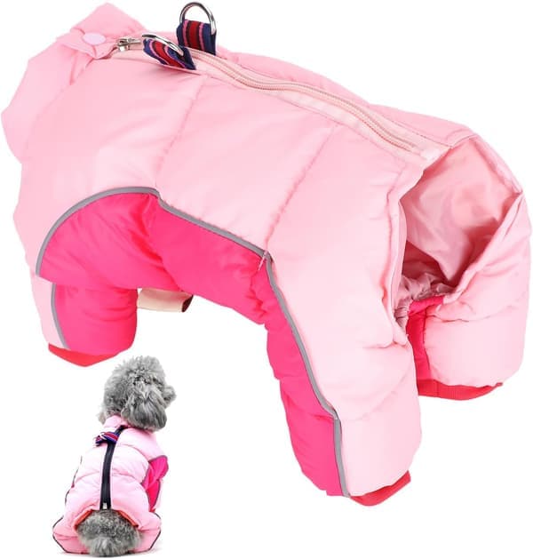 Dog Winter Clothes Windproof & Warm | Back Zipper Design & D-ring | Reflective Stitching for Night Visibility | Pink Pet Jacket for Small Dogs