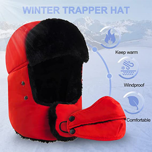 Vinter utomhus Trapper Hat, Trooper Aviator Ski Hat Earflap med mask för män och kvinnor Svart