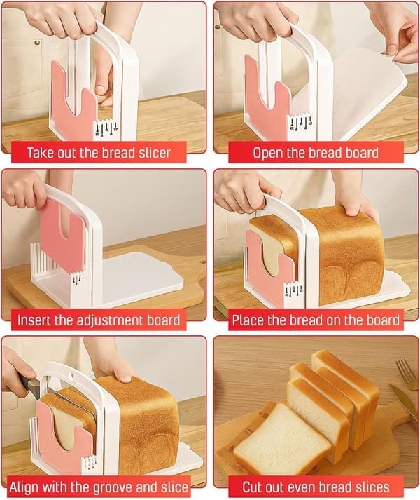 2026 Bread Slicing Guide - 5 Thickness Settings for Sourdough Bread, Baguettes, Bagels & Toast, Foldable & Adjustable, Space-Saving